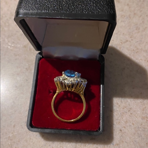 Vintage Aquamarine 18K Gold Plated Antique Ring - Size 8 - Picture 7 of 9